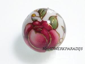 Japanese Acrylic bead 12mm White with Flowers